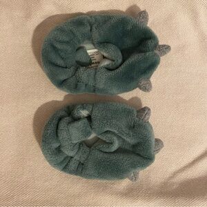 Plush Dinosaur Kids Slippers - Green and Gray